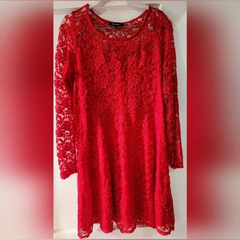 🌹 Lily Morgan Red Floral Lace Cocktail Dress - Size L